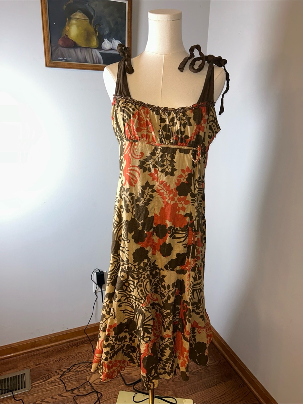 DKNY Jeans Shoulder Tie Floral Cotton Dress Size 10